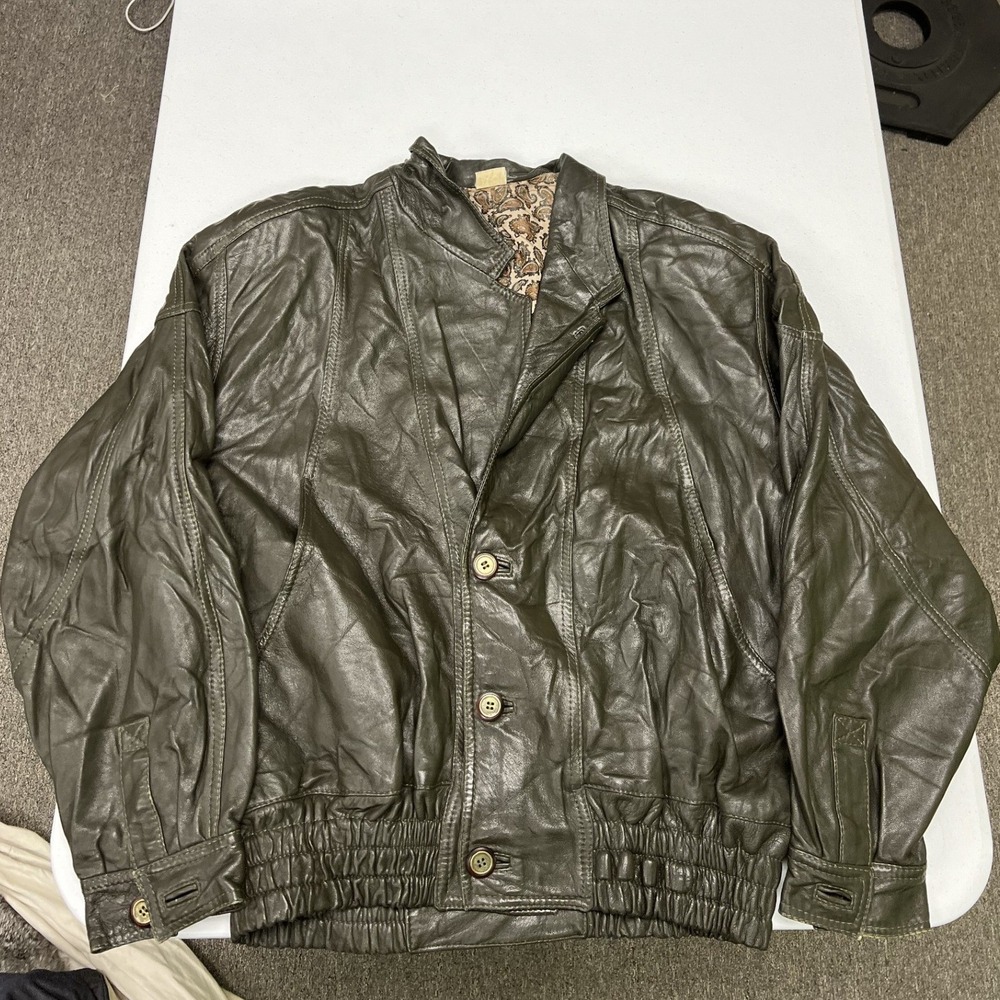 Grazia Leather Bomber Jacket Mens 52 Olive Green Made in Italy Paisley Lining